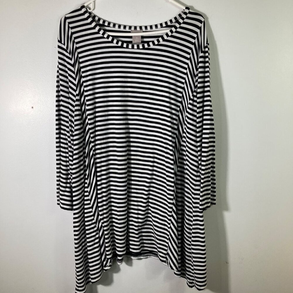 Womens Chicos Scoop Neck 3/4 Sleeve Geometric Lagenlook Top StripeXL